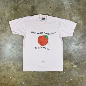 Vtg 1988 Atlanta Peachtree Graphic T-Shirt Men's Large Pink Screen Stars USA Tee